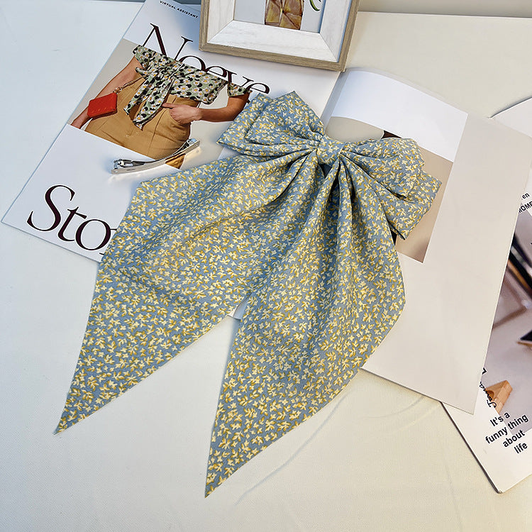 Wholesale Long Floral Bow Drapey Ribbon Spring Head Clip